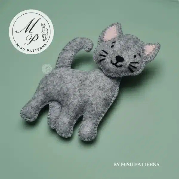 Gray Felt Cat PDF Pattern – Right Side View