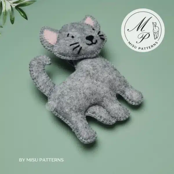 Gray Felt Cat PDF Pattern – Left Side View