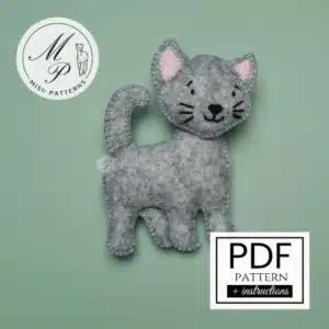 Gray Felt Cat PDF Pattern – Front View