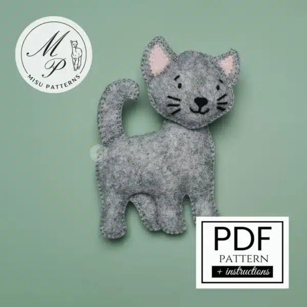 Gray Felt Cat PDF Pattern – Front View
