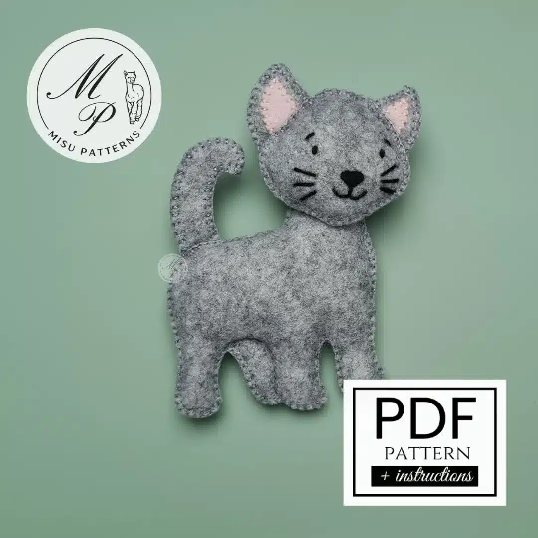 Gray Felt Cat PDF Pattern + Step-by-Step Photo Tutorial