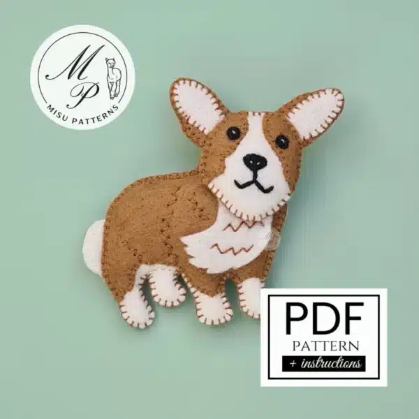 Corgi Dog felt ornament front view PDF pattern