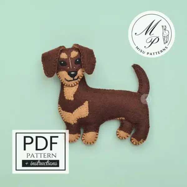Dachshund (Sausage Dog) felt ornament front view PDF pattern