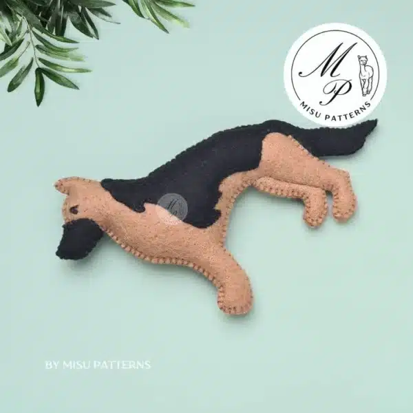 German Shepherd Dog Felt Pattern – Right Side View German Shepherd felt dog ornament side view – black and brown DIY sewing pattern PDF