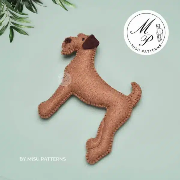 Irish Terrier dog felt ornament left side view light brown handmade