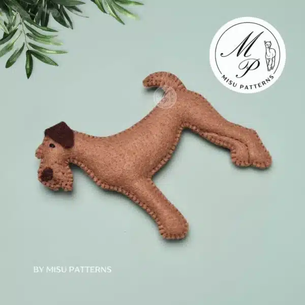 Irish Terrier dog felt ornament right side view light brown with dark brown ear