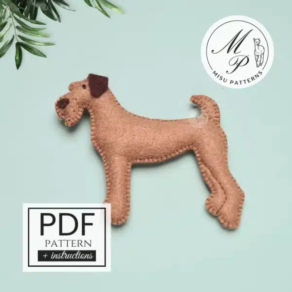 Irish Terrier dog felt ornament front view light brown with dark brown ear