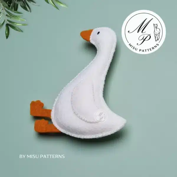 Cozy Goose felt ornament, left side view, full-size pattern, sewing tutorial