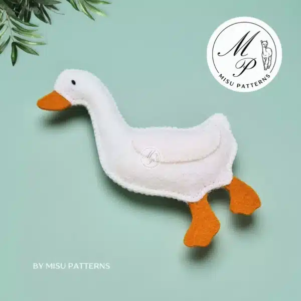 Right side view of goose felt sewing pattern finished ornament