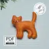Front view of handmade felt kitten using Kitten Felt Sewing Pattern PDF
