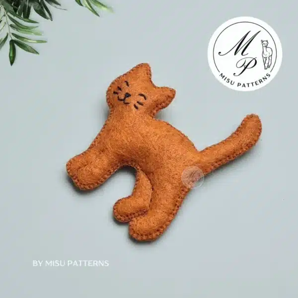 Left side view of handmade felt kitten from Kitten Felt Sewing Pattern tutorial