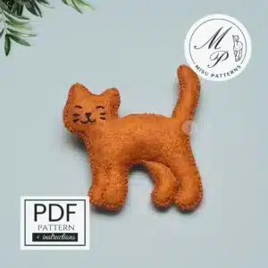 Front view of handmade felt kitten using Kitten Felt Sewing Pattern PDF